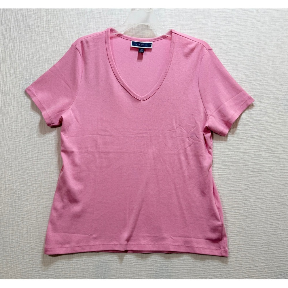 Karen Scott Pink V Neck Short Sleeve Top Women's PXL V Neck Short Sleeves Casual